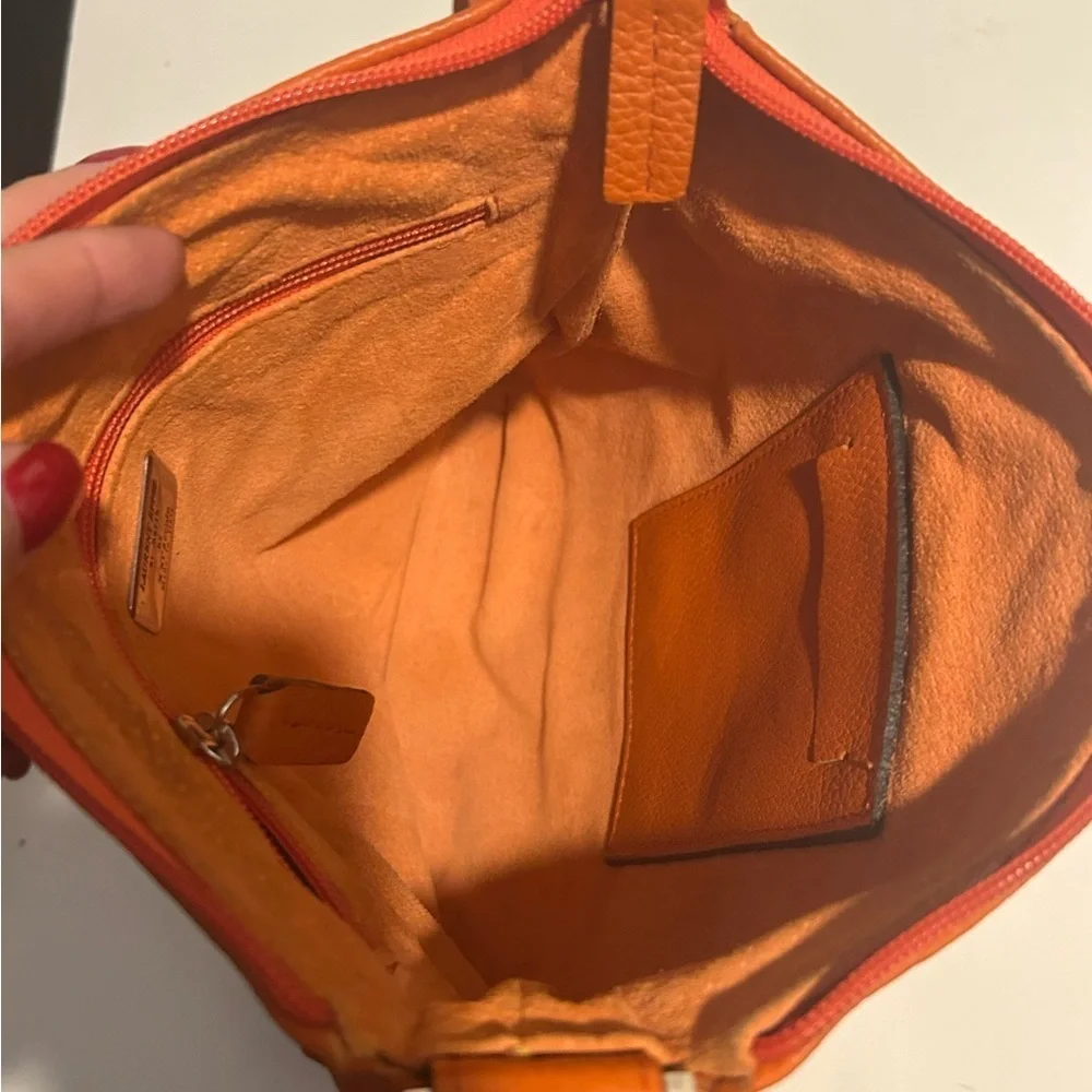 Laurent Effel St Barth Orange Pebbled Leather Crossbody Shoulder Bag